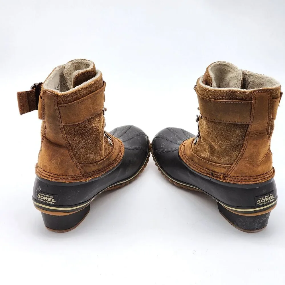 Sorel Winter Fancy Lace II Waterproof Mid Calf Suede Leather Rubber Boots Size 8